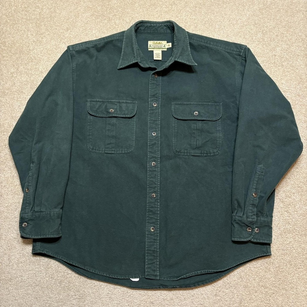 Cabelas Deerskin Chamois Shirt Mens XL Green Heavyweight Flannel Button Up Soft